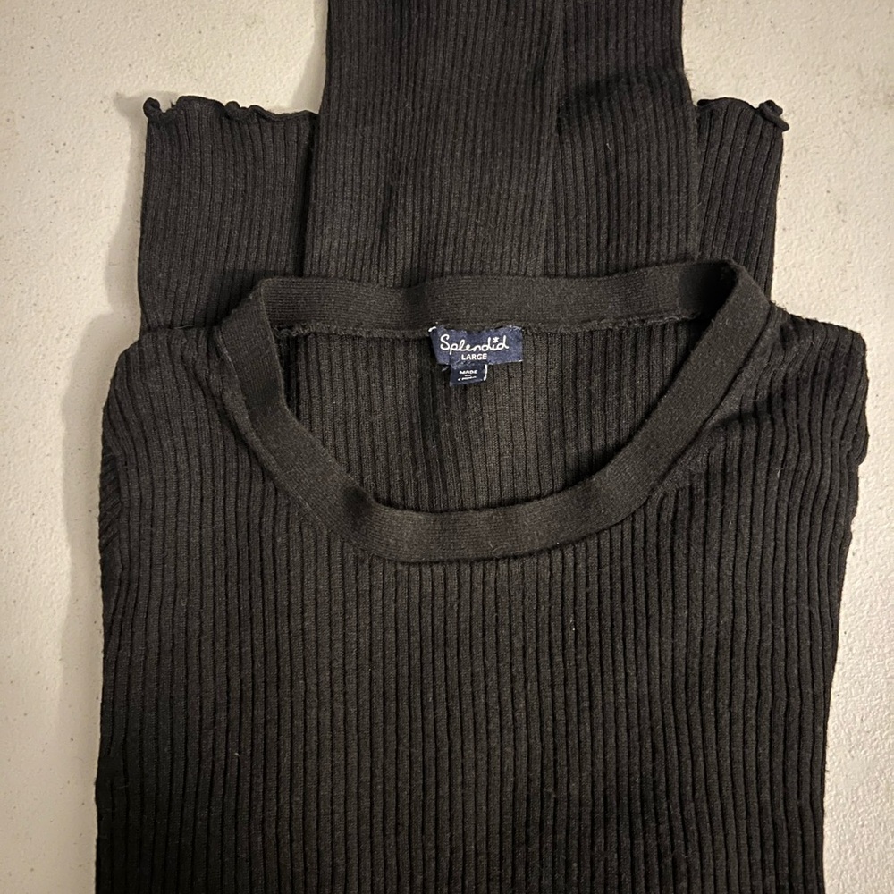 Splendid Black Ribbed Long Sleeve Tee